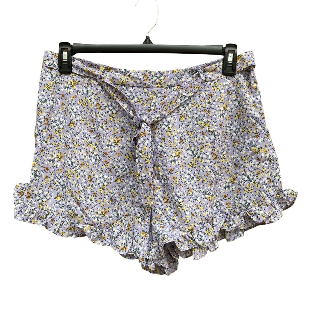 Lulus Sweetie Season Purple Floral Print Ruffled Hem Shorts Womens Size XL NWT